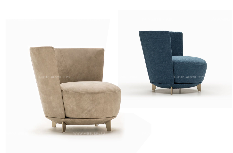 Дизайнерские мягкие кресла Jammin Large в светлом нубуке и в синей ткани. Alberta Salotti, Италия