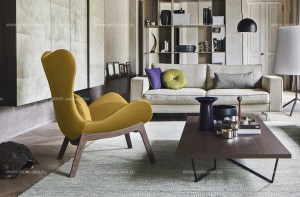 Дизайнерское кресло горчично-жёлтого цвета с ушами Lazy. Calligaris, Италия