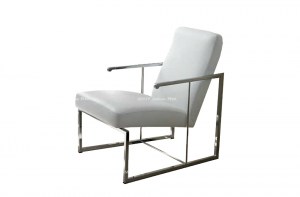 Белое дизайнерское кожаное кресло Dada со стальными ножкми и подлокотниками. Dema, Италия