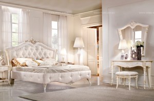 Белая итальянская спальня Vittoria, кровать с изголовьем и рамой в мягкой обивке, пр-во Antonelli Moravio