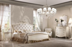 Белая итальянская спальня Vittoria, кровать с мягким изголовьем, пр-во Antonelli Moravio