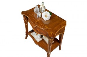 Классический прикроватный столик-тумба Vittoria в отделке орех с резьбой и инкрустацией, Италия
