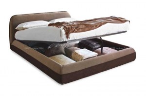Итальянская кровать Supersoft, Calligaris в мягкой обивке кофейного цвета с контейнером. Фото 06