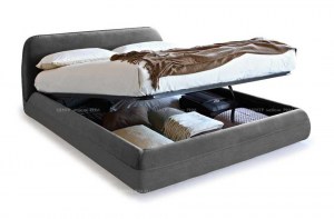 Итальянская кровать Supersoft, Calligaris в мягкой обивке серого цвета с контейнером. Фото 04